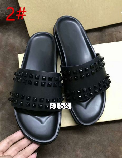

donna studded red bottom slippers designer willow nails soft bottom rubber slippers men rivet spikes flat slipperswith boxs, Black