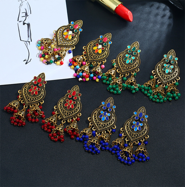 

bohemian statement earrings colored beaded tassel dangling earrings luxury national fashion jewelry, Silver