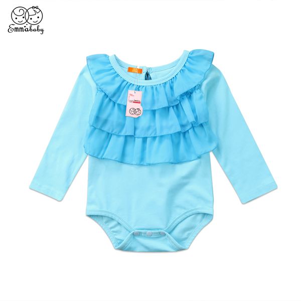 

2019 new cute babies bodysuits Newborn Baby Girls Infant long sleeve ruffles neck Bodysuit Jumpsuit Playsuit Sunsuit Clothes
