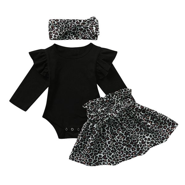 

arloneet infant baby girls solid romper bodysuit+leopard print skirts+headband outfits set for baby kids boy girl clothing *18, White