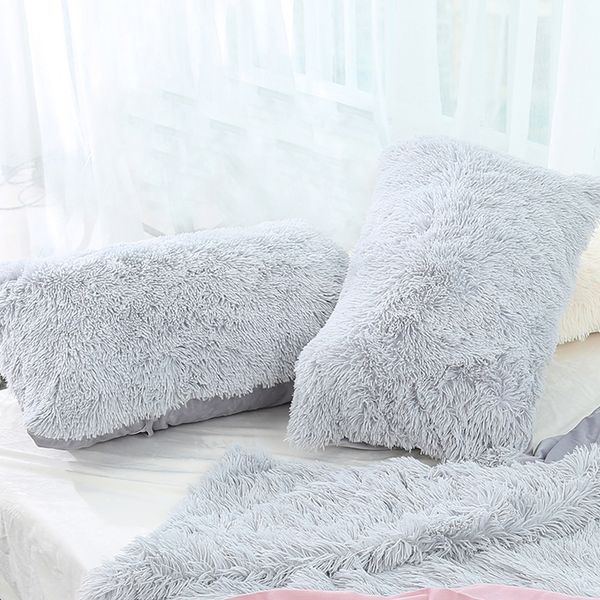 

long plush solid color cushion cover soft warm fur fluff pillowcase decorative pillow cover sofa bed home decor