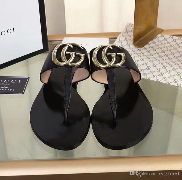 

2020 women leather thong sandal fashion lady metallic gold leather sole slipper women girl #13;GuCci flip flop, Blue;gray