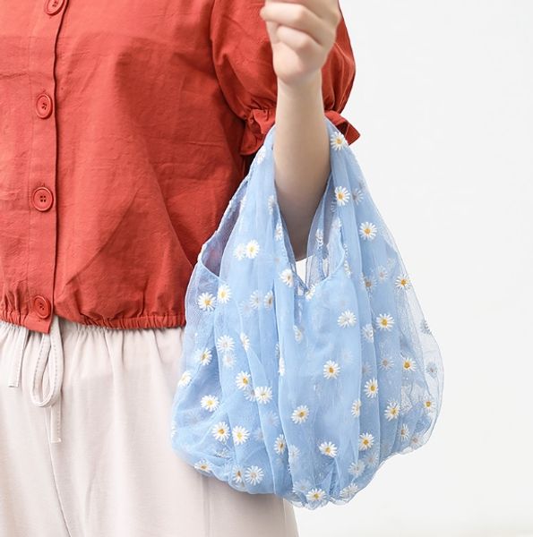 

2020 new spring women small transparent tote cloth bag daisy embroidery handbag eco fruit bag purse for girls