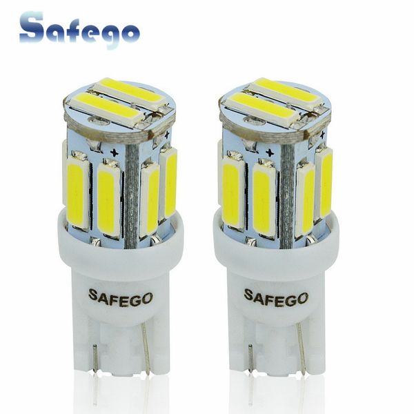 

safego 2pcs t10 w5w led wedge bulbs 12v 7020 chips 10 smd 194 168 2825 signal lamp car interior dome light white 250lm-300lm