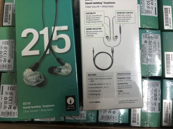 

shu re se215 3.5mm in-ear hifi earphones noise cancelling headsets headphone moving-coil horn with retail package