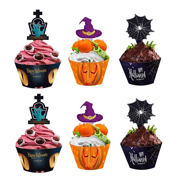 

a set of 24 pieces halloween party cake edge card dessert fruit decoration plug festive /party supplies