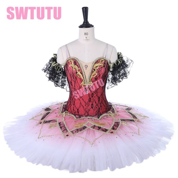 

ballet tutu child professional ballet tutus for girl nutcracker classical tutu orange swan lake dressbt9278, Black;red