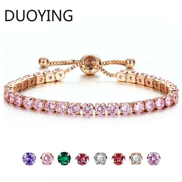 

fashion round cubic zirconia tennis bracelet for women adjustable gold silver color crystal bracelets/bangle wedding jewelry, Black