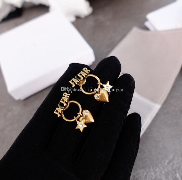 

2020 new retro letters brass love earrings female jewelry earrings fashion ladies accessories earrings luxury stamp gift, White
