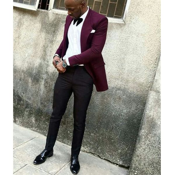 

burgundy south african 2 pieces mens wedding suits jacket+pants groom suits tuxedos regular fit wedding tuxedos suits for man, Black;gray