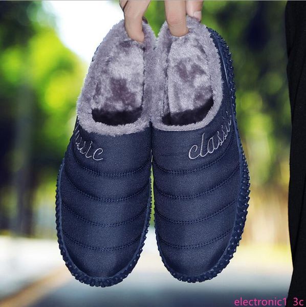 

2019 winter men womens shoes half slippers plus velvet warm scuffs thick slippers large size 36-48 with, Black;green