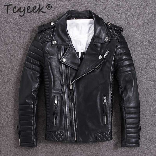 

tcyeek 100% real leather jacket men 2020 winter streetwear plus size genuine sheepskin leather coat men's jackets 19815, Black