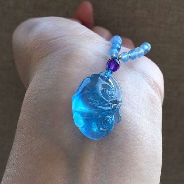 

fashion- neckalce 10028 fine jewelry 100% natural carved 6grams blue aquamarine female women's gemstones pendant necklaces, Silver