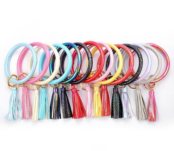 

2020 кисточкой браслет лазера голографический pu кожаный браслет брелок для ключей неправильное, отклоняющееся от нормы суждение wristlet o, Red;brown