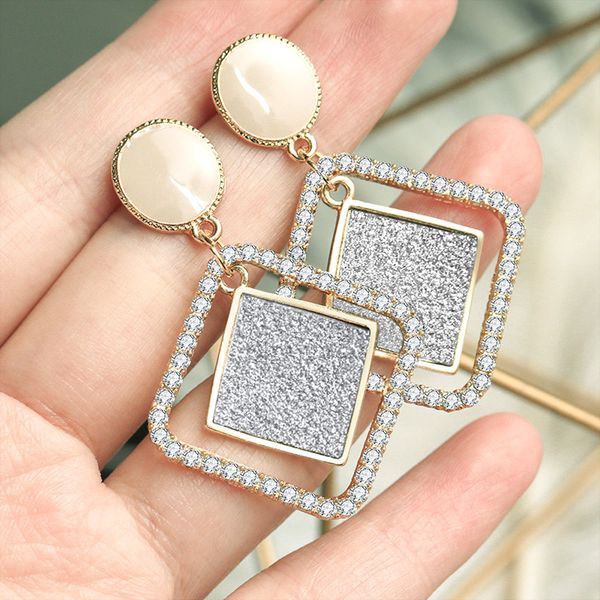 

bfh new korean crystal drop earrings for women fashion elegant geometric gold hanging dangle earring 2020 wedding female jewelry, Silver