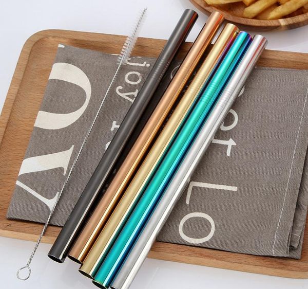 

300pcs 215mm*12mm wide stainless steel metal drinking reusable straws with brush for juice drinking party cocktail gift sn1156