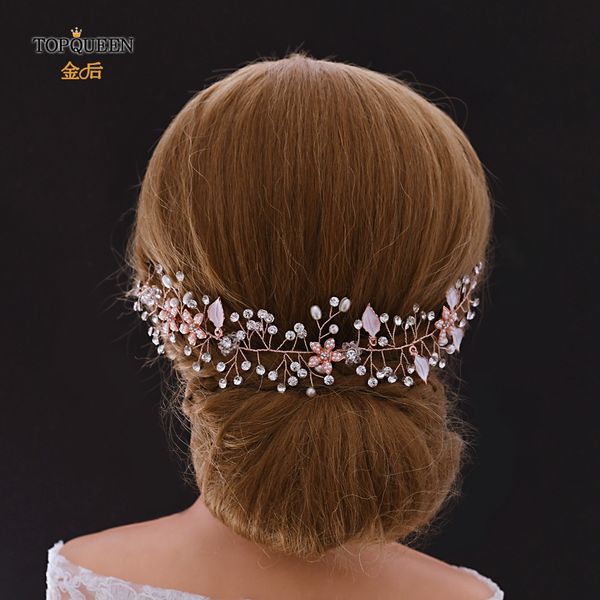 

ueen hp236-rg rose gold hair accessories wedding rose gold bridal hair pieces rhinestone headbands pearl piece