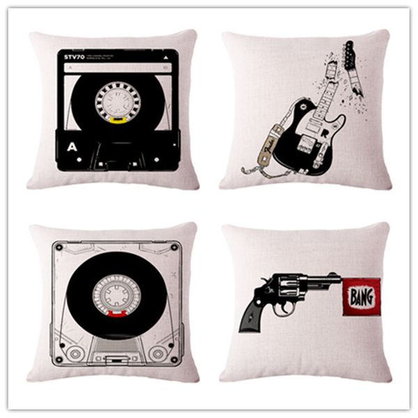 

black and white bicycle telephone pistol cotton flax pillow back cushion