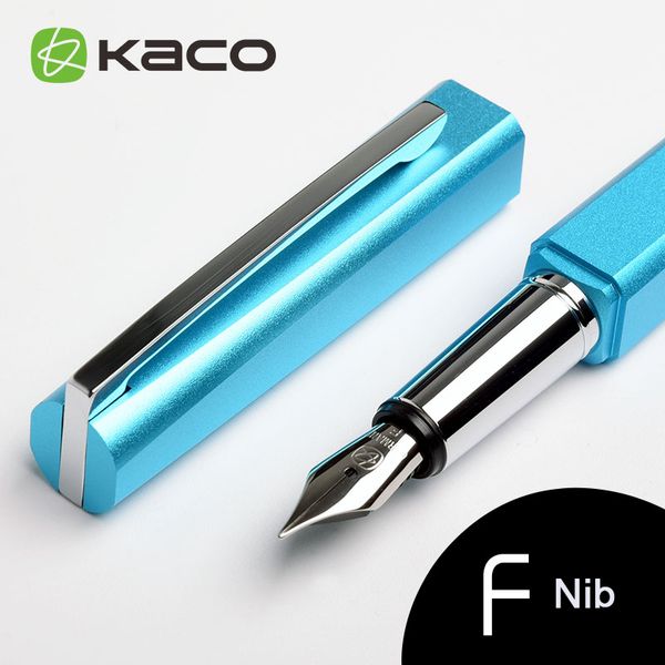 

kaco square series luxury blue and silver clip fountain pen with 0.5mm nib nobel metal aluminum ink pens with original gift case