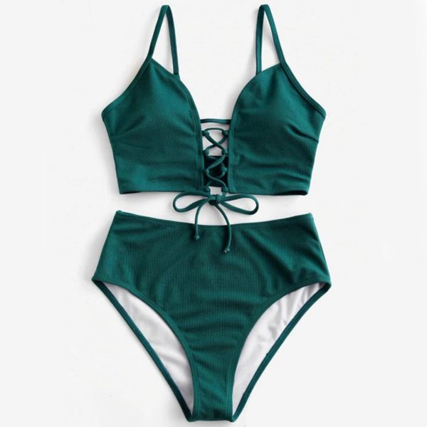

leaf print bikini set ladies bikinis female lace-up split swimsuit new fashion breathable swimwears femme