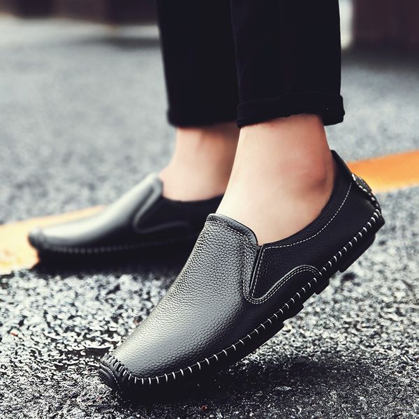 

moccasins men loafers genuine leather sewing kpoccobkn shoes low driver moccasins casual leather shoes, Black