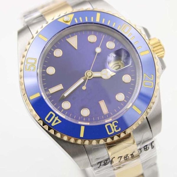

116613 40mm blue dial two tone bracelet automatic mechanical mens watch unidirectional rotating bezel with a ceramic rin, Slivery;brown