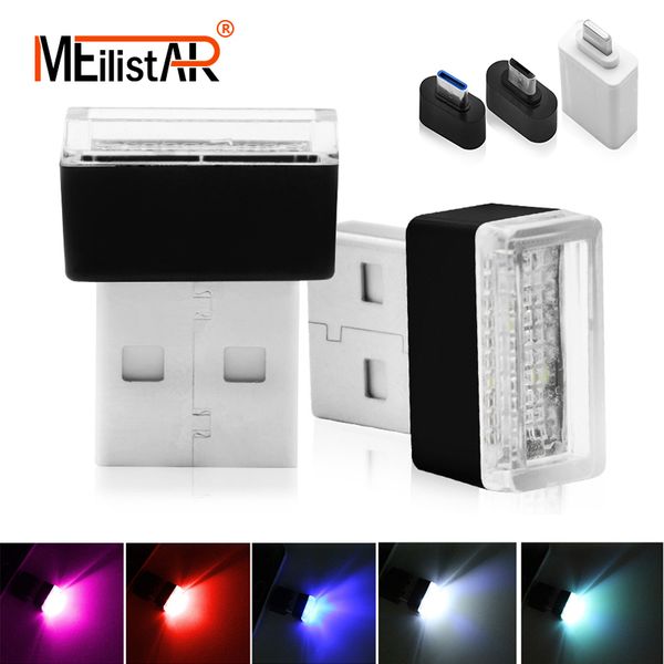 

car styling car usb led atmosphere lights decorative lamp emergency lighting universal pc portable plug and play red/blue/white