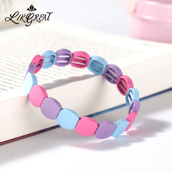 

likgreat чешский 4 цвета эмаль сплава эластичный браслет краска бисером геометрические браслеты браслет ювелирные изделия для женщин аксессу, Black