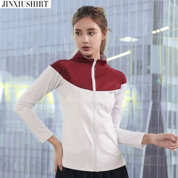 

jinxiushirt women's jackets 2018 new long sleeve running coat yoga gym fitness tight quick-dry breathable sports jacket, Black;red