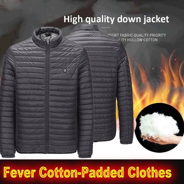 

feitong winter parkas jacket men's smart usb abdominal back electric heating warm down cotton black parkas jacket, Tan;black