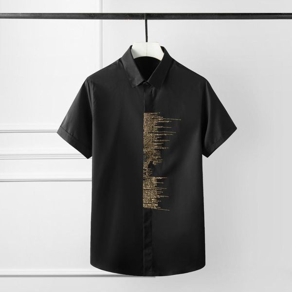 

2019 spring and summer short-sleeved crystal drilling men's shirt from cotton fashion shirt, White;black