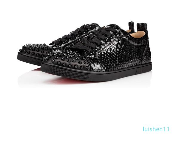 

new men women designer black spiked toe sneakers,famous red bottom designer mens genuine leather flats sports shoes l11