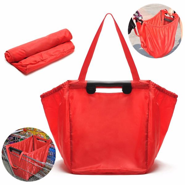 

pacgoth reusable solid polyester shopping grocery bag foldable portable supermarket large capacity shopping trolley grab bag 1pc
