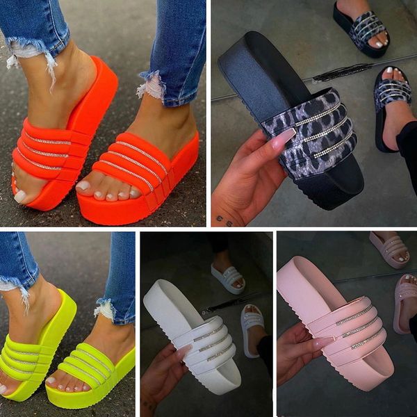 

slippers women casual rhinestonethick heel platforms summer sandals shoes female outdoor flip flops sliders rome beach, Black