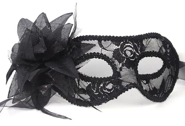 

venice mask plastic lace mask side flowers translucent flat head prom lily mask half face decorative eye patch multi-color red black white