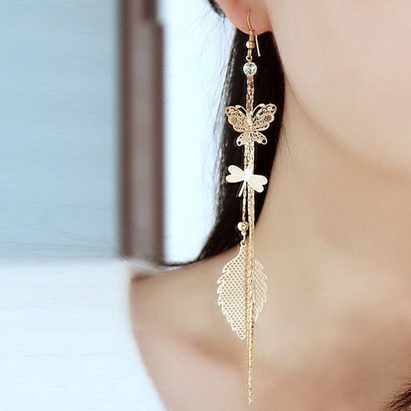 

lnrrabc retro fashion long tassel dangle earrings hanging dragonfly butterfly drop earrings for women earings fashion jewelry, Silver