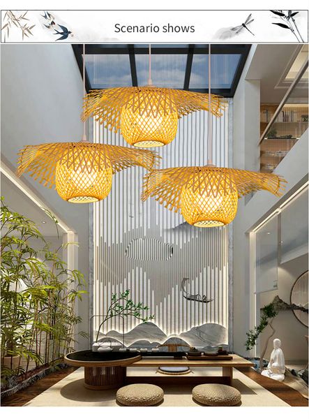 Novo Chinês Bambu tecelagem de Vime Rattan Sombra Cap Luz de Teto E27 lâmpadas lanternas sala de estar do hotel restaurante corredor Lâmpada