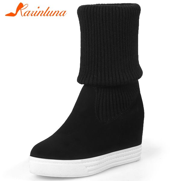 

karin new leisure slip on elastics knitting over-the-knee boots large size 43 women shoes woman height increasing, Black
