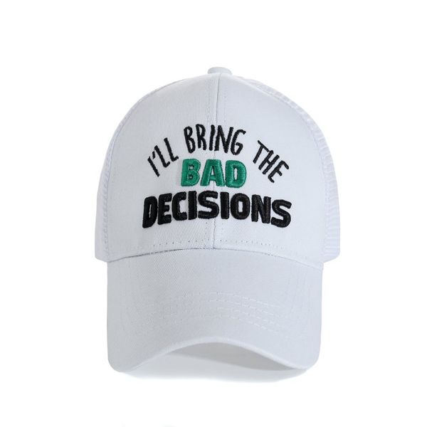 

simple letter "i'll bring the bad decisions" fashion embroidered cap rear open cotton high cap, Blue;gray