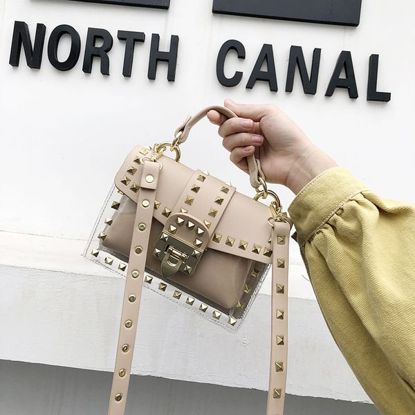 

2020 summer women bag new arrival transparent jelly shoulder bag ins style rivet female beach