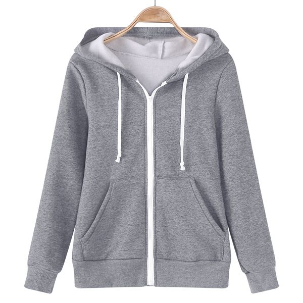 

plus size autumn winter hoodies sweatshirt women long sleeve hooded solid color casual sweatshirts loose zipper warm overcoat, Black