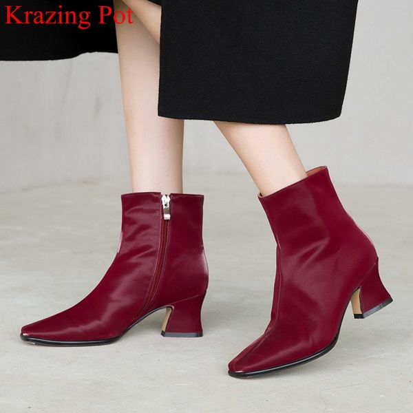 

2020 new big size microfiber square toe zip elegant high heels ankle boots runway vacation office lady women winter shoes l94, Black