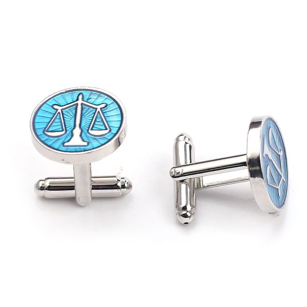 

round blue balance cuff links libra scales cufflinks for men women shirt studs gift lawyer relojes gemelos fashion jewelry, Silver;golden