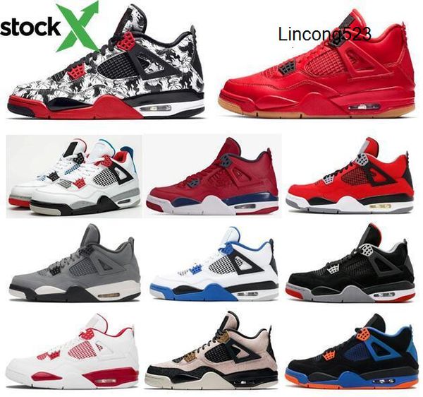 

new 4 tattoo graffiti singles day fiba gym red basketball shoes men women 4s alternate motorsport silt red cavs sneakers with box, Black
