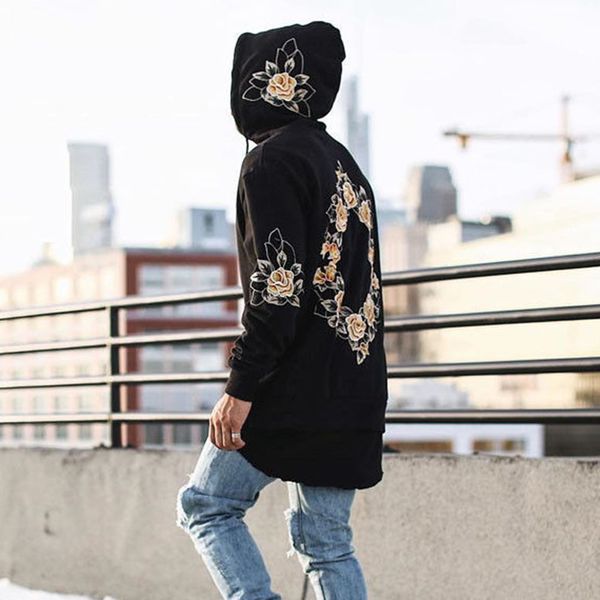 

fashion autumn winter men sweatshirts with hat long sleeve embroidery hoodies man loose casual hooded ty53, Black