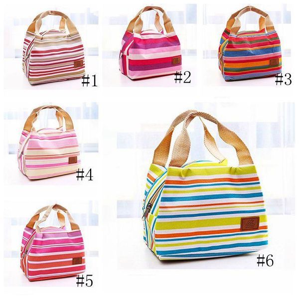 

striped lunch bag protable thermal insulated bento lunch pouch tote cooler zipper bags outdoor food savers storage containers gga3240-2