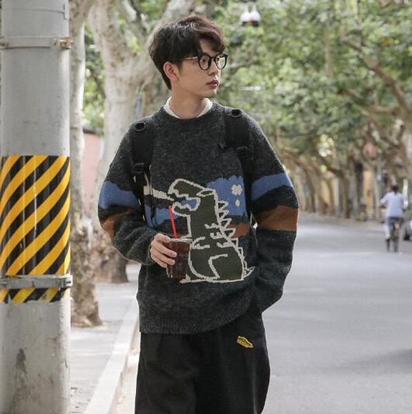 

men sweater autumn dinosaur sweater, White;black