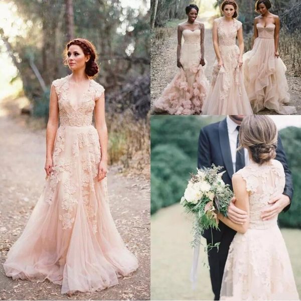 

bhldn 2019 v шеи кружева свадебные платья пышные свадебные платья старинные страна сад свадебные платья на заказ шампанское a-line свадебные, White