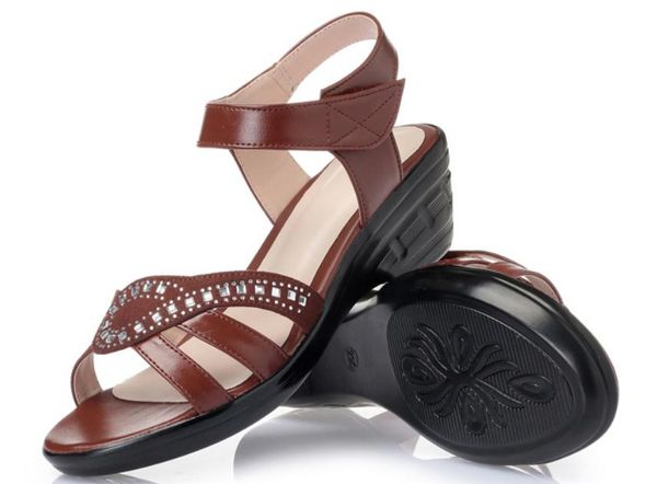 

2019 women's sandals in summer with new style middle heel slope heel @16, Black
