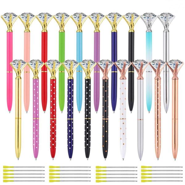 

big diamond pen crystal gem metal ballpoint pen for school and office 20 different colors with black ink gift for girls kids